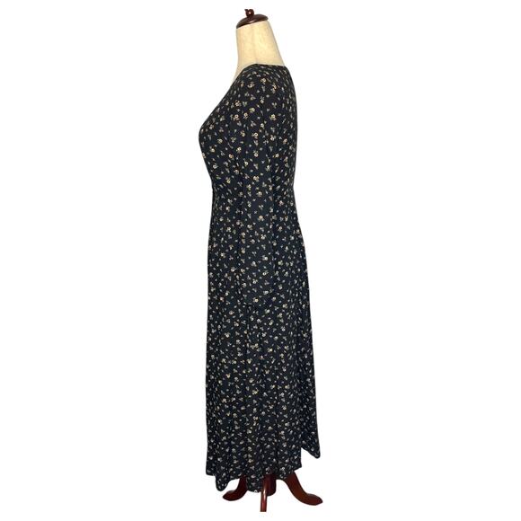 Vintage J. Crew Women's Maxi Dress Size 8 Black Ditsy Floral Button Down Modest - Picture 2 of 8